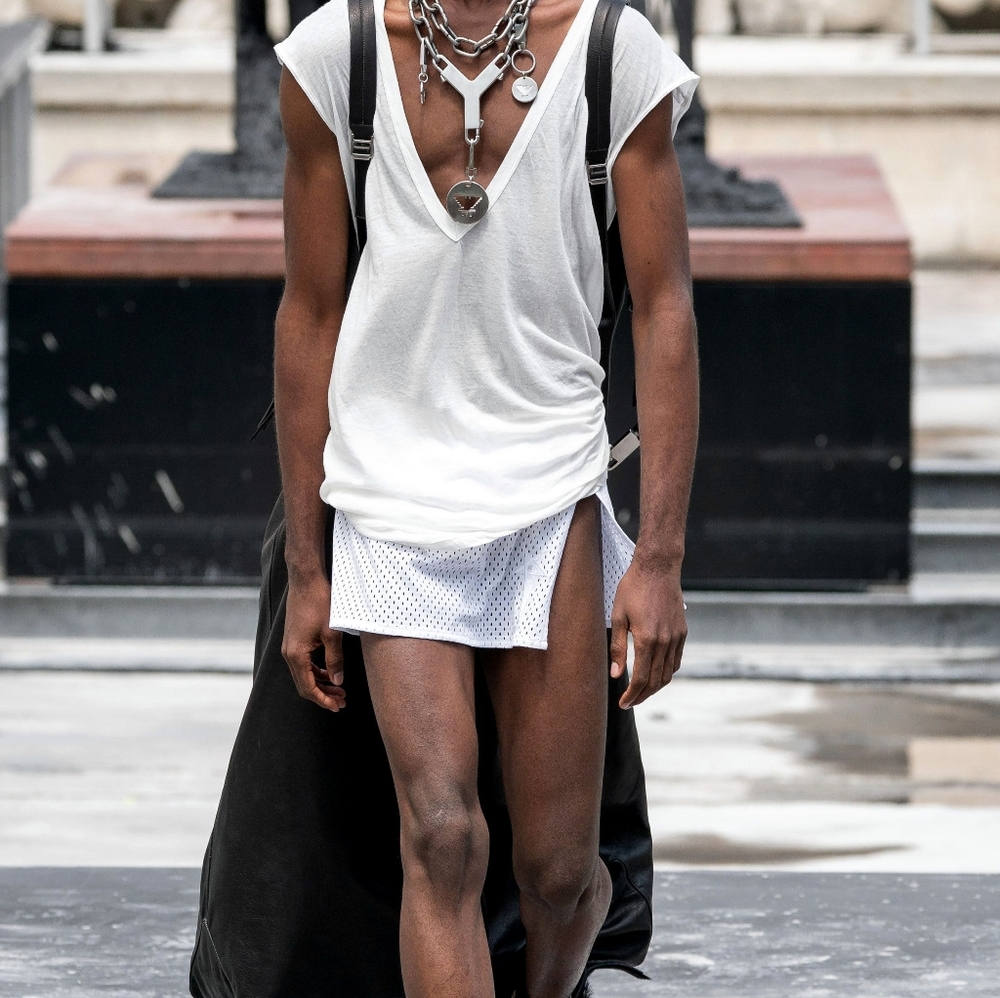 Rick Owens X Champion White Mesh toga brief skirt